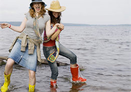 Women stomping in body of water